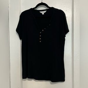 Market & Spruce Joanne Ribbed Knit Henley Tee